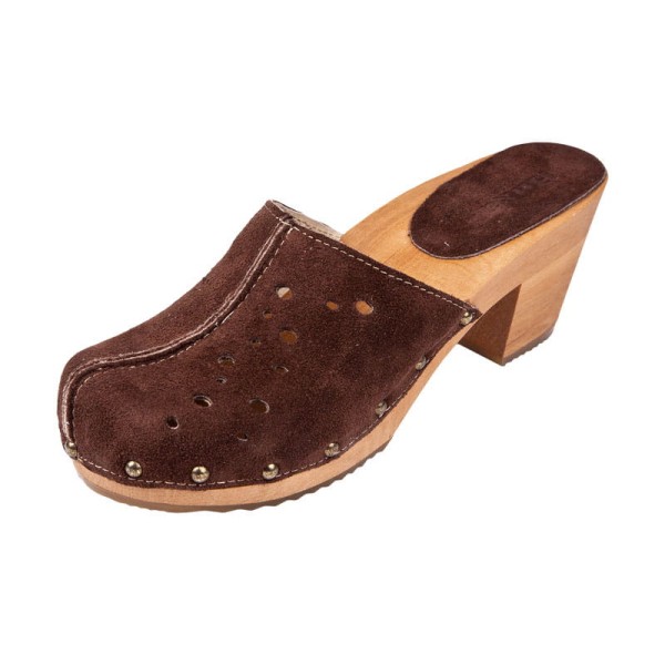 Női magassarkú klumpák OS2PF - barna velúr